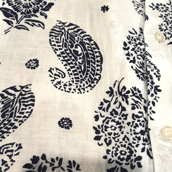 SAKS FIFTH AVENUE  BLUE 100% LINEN slim fit button front shirt Size L Paisley - Picture 11 of 16